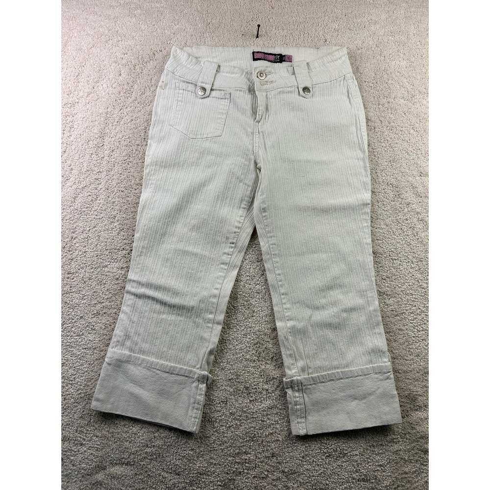 Bubblegum Pants Size 7/8 White Cropped Cuffed Button Detail Stretch Cotton